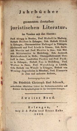 Jahrbücher der gesammten deutschen juristischen Literatur. 2. 1826