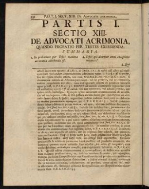 232-240, Sectio XIII. De Advocati Acrimonia, quando Probatio per Testes expedienda.
