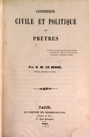 Condition civile et politique des prètres