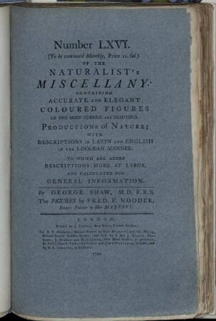 Number LXVI. of the Naturalist's Miscellany.