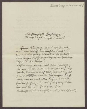 Schreiben von Otto Frommel an die Großherzogin Luise; Würdigung von Albert Helbing