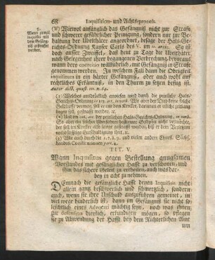 Tit. V. Wann Inquisitus gegen Bestellung gnugsamen Vorstandes mit gefänglicher Hafft zu verschonen, und ihm das sichere Geleit zu ertheilen, auch was darbey in acht zu nehmen