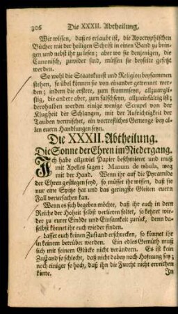 Die XXXII. Abtheilung. Die Sonne der Ehren im Niedergang
