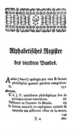 Alphabetisches Register des vierdten Bandes