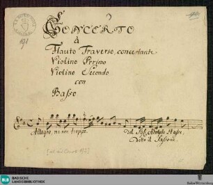 Concertos - Mus. Hs. 191 : fl, strings, b; b; GroF 277