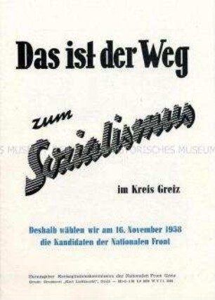 Propagandaschrift der Nationalen Front zur Volkskammerwahl 1958