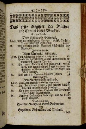 Das erste Register der Bücher und Capitel dieses Werckes.