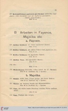 b. Majolika (Nr. 254 - 257)