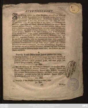 Avertissement : [Dresden, am 28ten Mart. 1767.]