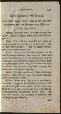 Achtzehentes Gespräch, in welchem gezeigt wird, was es für eine Beschaffenheit mit den Sonnen- und Mondenfinsternissen habe