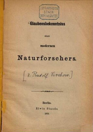 Glaubensbekenntniss eines modernen Naturforschers