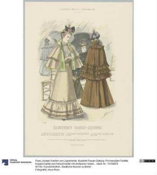 Illustrirte Frauen-Zeitung: Promenaden-Toilette, Kragenmantel und Herbstmantel mit dreifachen Volants