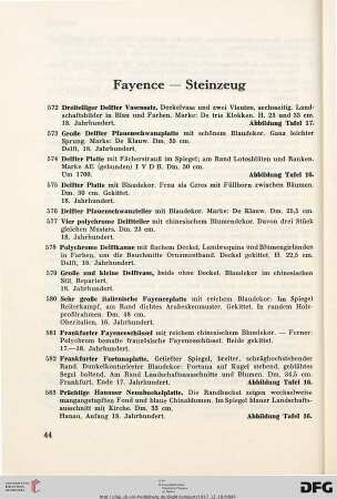 Fayence – Steinzeug (Nr. 572-639)
