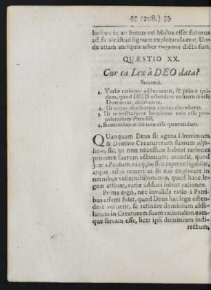 Quaestio XX. Cur ea Lex a Deo data?