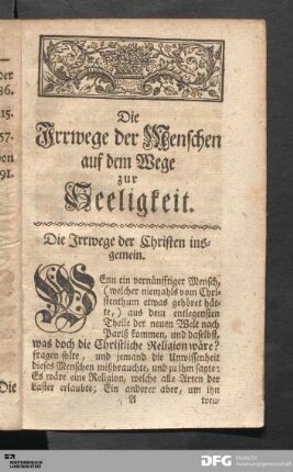 Die Irrwege der Christen insgemein.