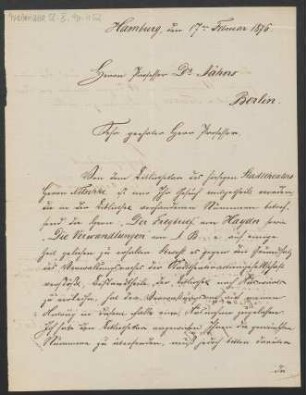 Brief an Friedrich Wilhelm Jähns : 17.02.1876