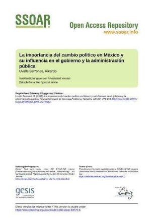 La importancia del cambio político en México y su influencia en el gobierno y la administración pública