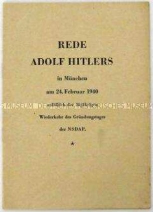 Rede Hitlers zum Jahrestag der Gründung der NSDAP in München 1940