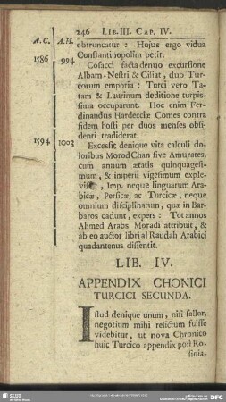 Lib. IV. Appendix Chonici [Chronici] Turcici Secunda
