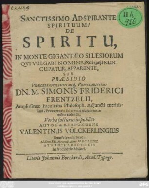 De Spiritu, In Monte Gigantaeo Silesiorum Qui Vulgari Nomine, Rübezahl Nuncupatur, Apparente