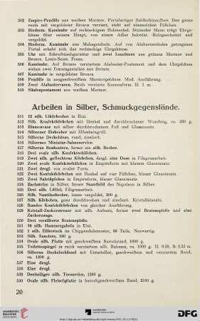 Arbeiten in Silber, Schmuckgegenstände (Nr. 511-558)