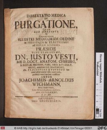 Dissertatio Medica De Purgatione