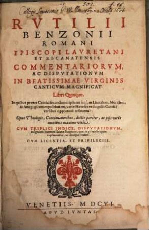 Commentaria ac disputationes in Beatissimae Virginis Canticum Magnificat : libri 5