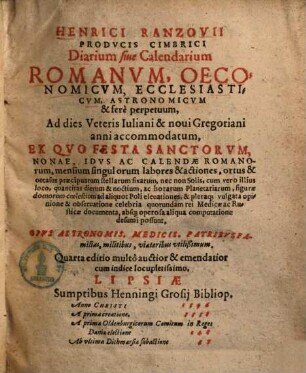 Diarium sive Calendarium Romanum, oeconomicum, ecclesiasticum, astronomicum & fere perpetuum