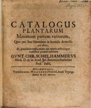 Catalogus plantarum, maximam partem rariorum