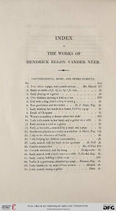 Index to the Works of Hendrick Eglon Vander Neer