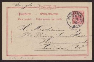 Schreiben an Hermann Muthesius (Postkarte)