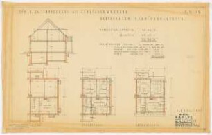 Doppelhaus Oranienburger Straße, Berlin-Reinickendorf: Doppelhaus Typ 24: Schnitt, Grundrisse Kellergeschoss, Erdgeschoss und Obergeschoss 1:100