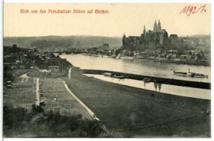Meißen. Winterhafen,Blick auf Elbe, Burgberg, Dampfer