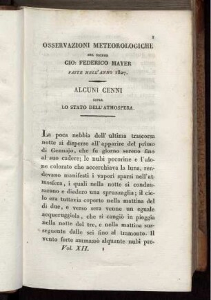 Osservazioni Meteorologiche Fatte nell' anno 1827.