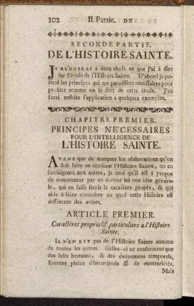 Chapitre Premier. Principes Nécessaires Pour L'Intelligence De L'Histoire Sainte.