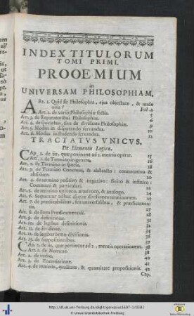 Index Titulorum Tomi Primi.