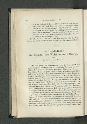 Die Bagdadbahn im Spiegel der Weltkriesumwälzung.
