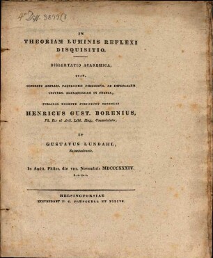 In theoriam luminis reflexi disquisitio : Dissertatio academica
