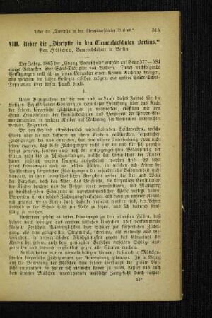 Ueber die "Disciplin in den Elementarschulen Berlins"