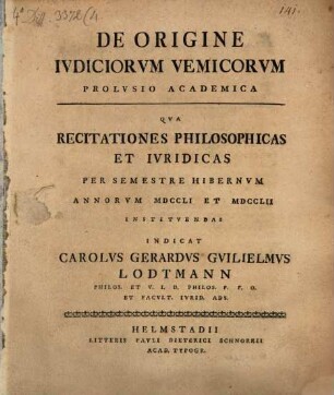 De origine iudiciorum vemicorum prolusio academica