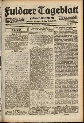 Erste Ausgabe vom Samstag, den 22. Oktober 1921.