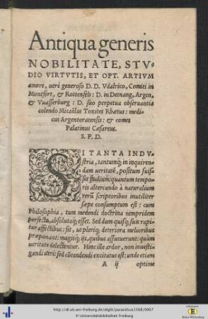 Antiqua generis nobilitate, studio virtutis et opt. artium amore, vere generoso D. D. Udalrico …