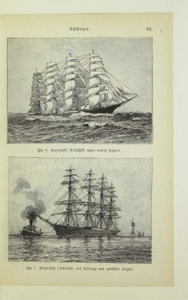 Segelschiff (Vollschiff) mit Takelage und gerefften Segeln