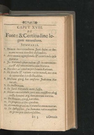 Caput XVIII. De Fonte & Certitudine legum naturalium.