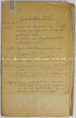 Mappe mit Abschriften der Sitzungsprotokolle vom 1. Dezember 1945 vor dem Internationalen Militärgerichtshof in Nürnberg - Sachkonvolut Nürnberger Prozesse