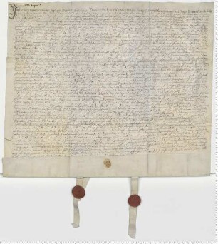Testament der Anna Radeken, Witwe des Ratsmannen Albrecht Radeken, beglaubigt durch die Ratsmannen Hartwich Tobing und Marcus Martens.