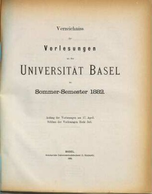 Verzeichnis der Vorlesungen. 1882. SS.