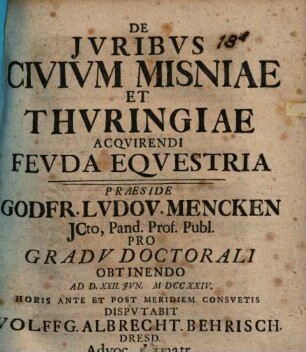 De Jvribvs Civivm Misniae Et Thvringiae Acqvirendi Fevda Eqvestria