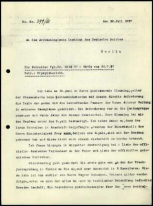 W. Wrede an DAI Zentrale