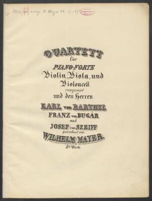Quartette; vl, vla, vlc, pf; d-Moll